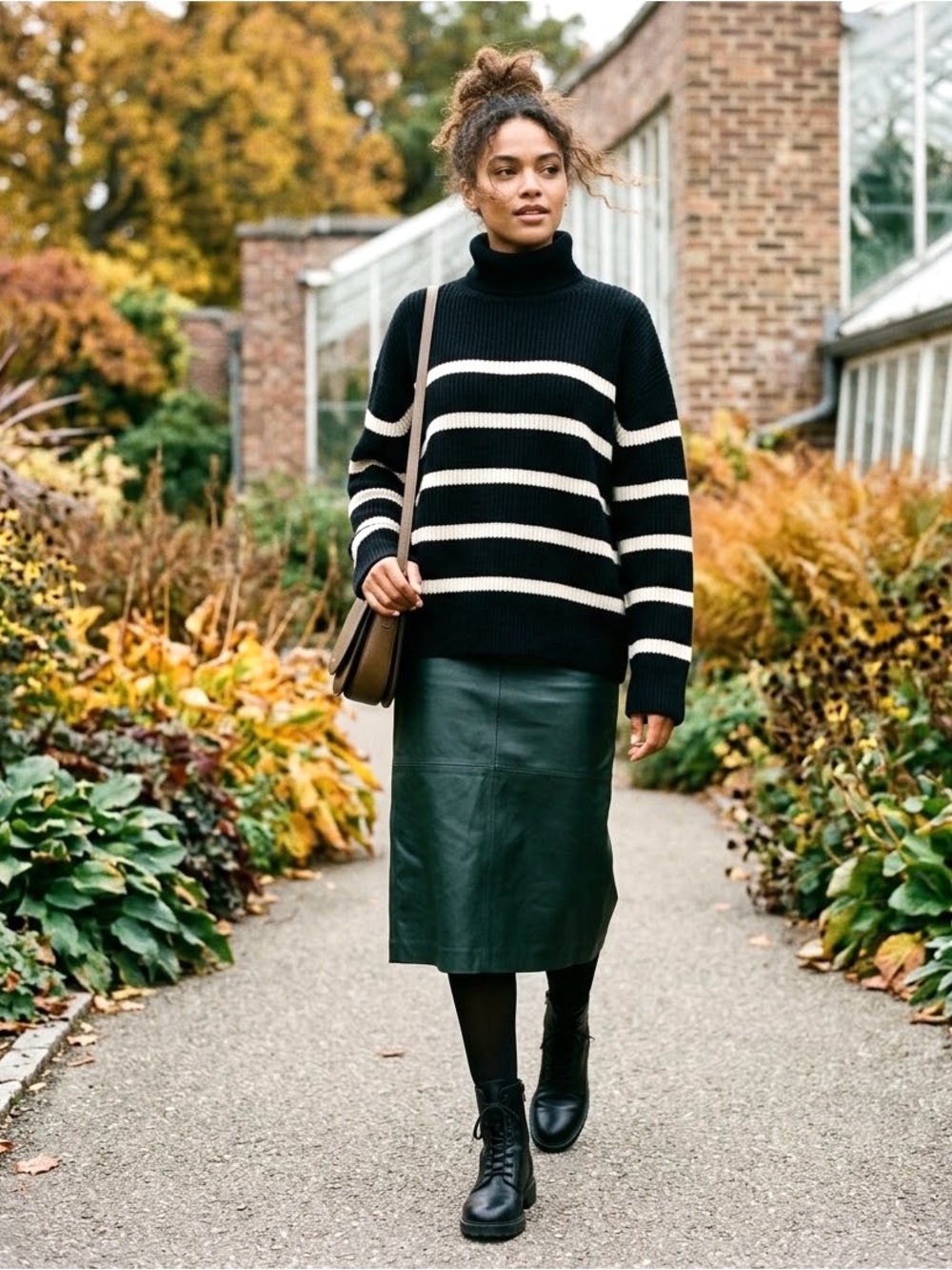 ZARA Ribbed Striped Turtleneck Knit Sweater (Black & Cream)